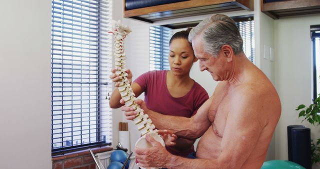 Female Physical Therapist Explaining Spine Anatomy to Elderly Male Patient - Download Free Stock Images Pikwizard.com