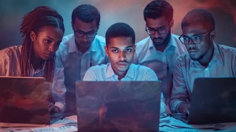 Diverse Team Collaborating on Business Project with Laptops