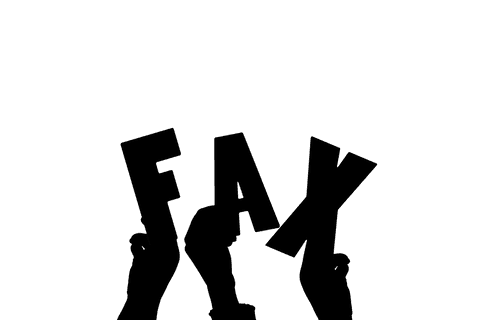 Transparent fax icon with hands and fax text vector