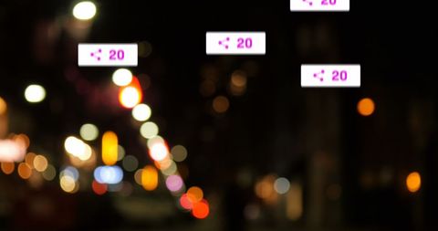 Social Connections Over City Night Life with Digital Interaction Symbols