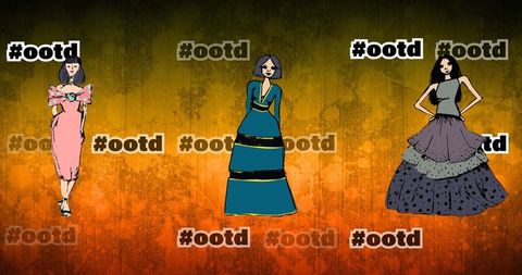 Stylish fashion sketches with hashtag trend background