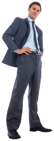 Confident businessman in suit standing against transparent background