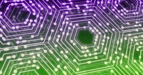 Neon Circuit Board with Hexagonal Pattern in Green and Purple - Download Free Stock Images Pikwizard.com
