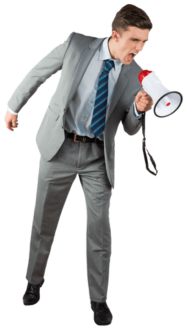 Stressed Businessman Shouting Through Megaphone on Transparent Background - Download Free Stock Videos Pikwizard.com