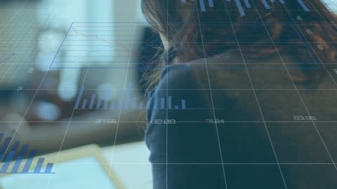 Businesswoman Analyzing Data Analytics with Rising Graphs Overlay