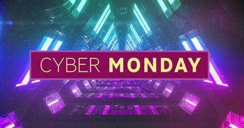 Cyber Monday Sale Announcement with Neon Patterns