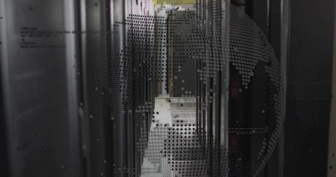 Digital Globe Overlapping Server Room with Data Connections