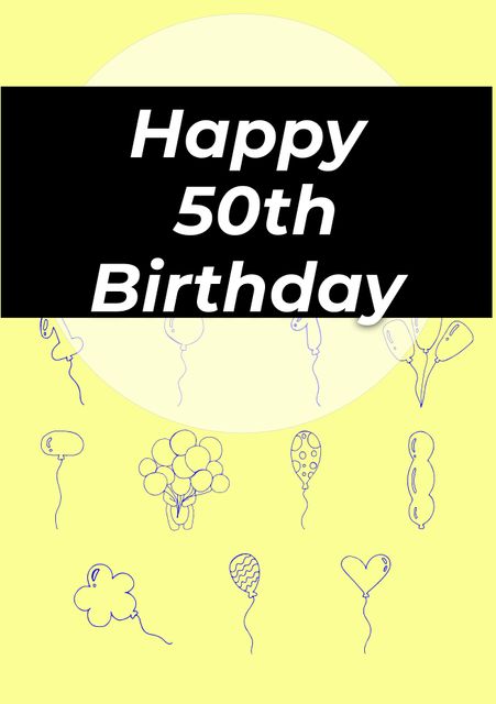 Happy 50th Birthday Celebration Card with Balloon Illustrations - Download Free Stock Templates Pikwizard.com