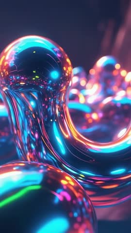 Neon Liquid Undulating with Bulbous Nodes, Futuristic Abstract Vertical Video Loop