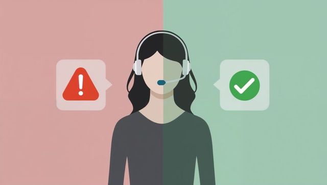 Customer support agent wearing headset with alert and success bubbles dual-tone concept minimal