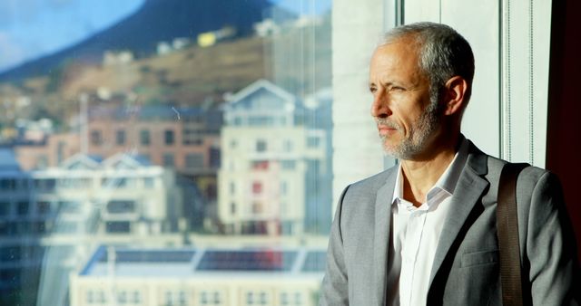 Mature businessman looking outside the window in hotel room 4k - Download Free Stock Photos Pikwizard.com