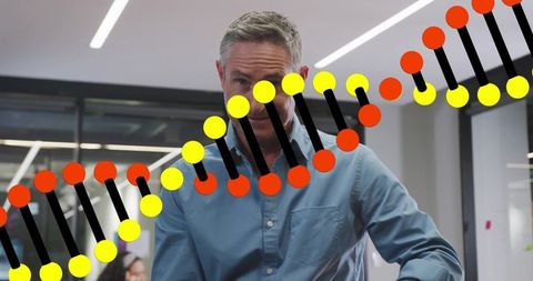 Professional Explaining DNA Helix in Modern Office Setting