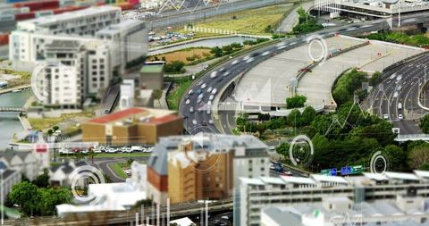 Highway Interchange with Digital Data Overlays from Aerial Perspective
