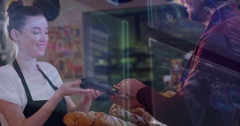 Digital transaction in bakery with augmented reality interface