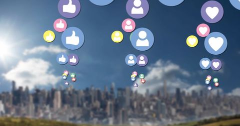 Social Media Icons Floating Above City Skyline - Download Free Stock Images Pikwizard.com