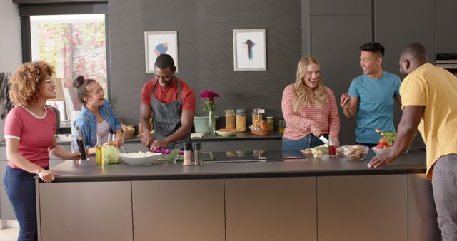 Diverse Friends Preparing Dinner in Modern Kitchen Setting - Download Free Stock Images Pikwizard.com