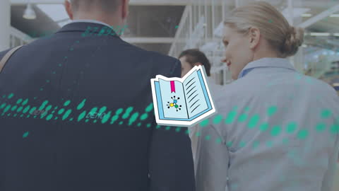 Businesspeople Walking with Data Animation Overlay