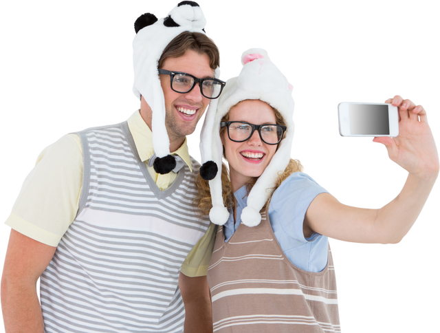 Transparent Geeky Hipster Couple Taking Selfie with Smartphone - Download Free Stock Videos Pikwizard.com