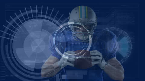 Digital Futuristic Interface with American Football Player Integration