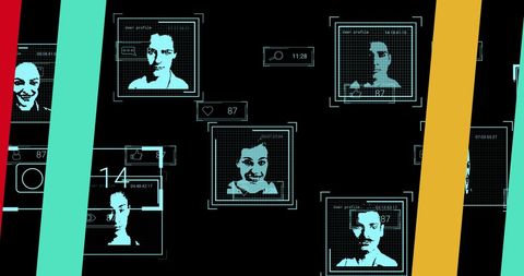 Futuristic digital profiles with user data and analytics