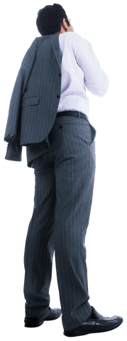 Back View of Businessman Looking Up Confidently on Transparent Background