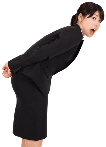 Surprised businesswoman on transparent background in formal attire