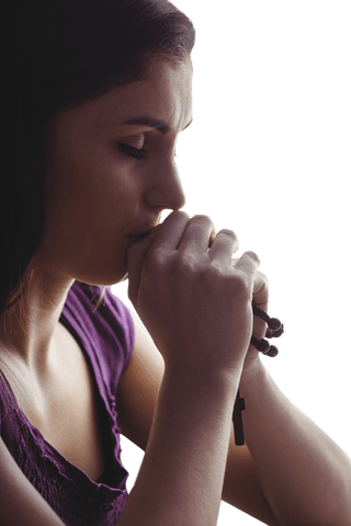 transparent profile of woman praying with wooden rosary beads - Download Free Stock Videos Pikwizard.com