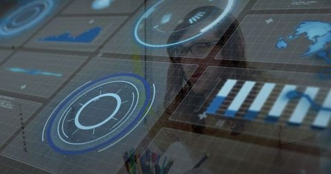 Business Analyst Using Futuristic Holographic Interface