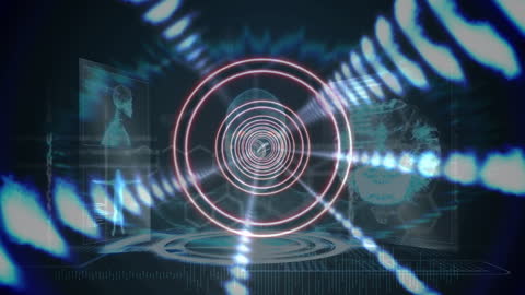 Futuristic Tunnel of Light and Digital Data Interface