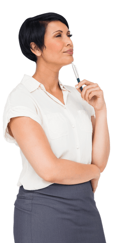 Thoughtful Caucasian Businesswoman Isolated Transparent Background