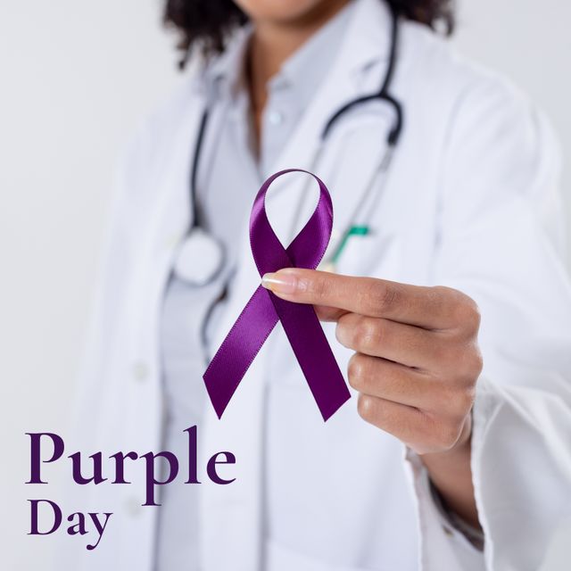 Female Doctor Holding Purple Awareness Ribbon for Purple Day - Download Free Stock Templates Pikwizard.com