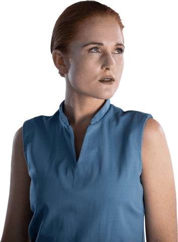 contemplative businesswoman with auburn hair on transparent background - Download Free Stock Videos Pikwizard.com