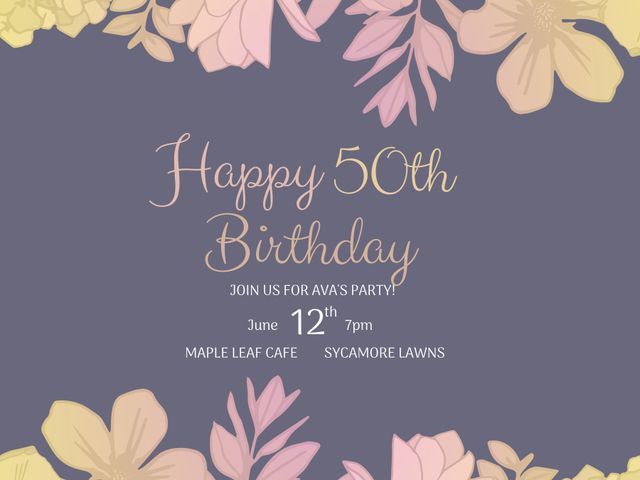 Elegant Floral 50th Birthday Invitation with Pink and Yellow Flowers - Download Free Stock Templates Pikwizard.com