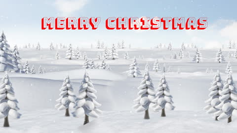 Merry Christmas Winter Wonderland Scene with Snowy Trees
