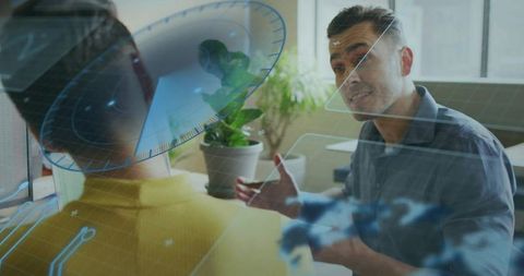 Business Meeting with Futuristic Holographic Technology