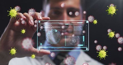 Doctor Analyzing Virtual Virus Data on Transparent Interface