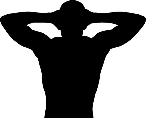 Transparent athlete silhouette relaxing with hands behind head