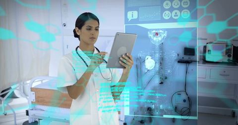 Female Doctor Analyzing Medical Data on Digital Tablet