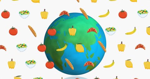 Colorful food animation over global map