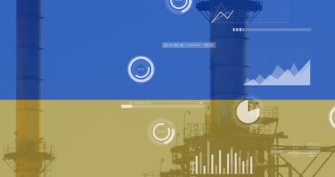 Ukraine Flag with Financial Data Analytics Overlay