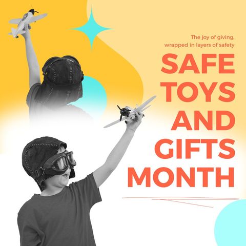 celebrating safe toys and gifts month with happy child and airplane - Download Free Stock Templates Pikwizard.com
