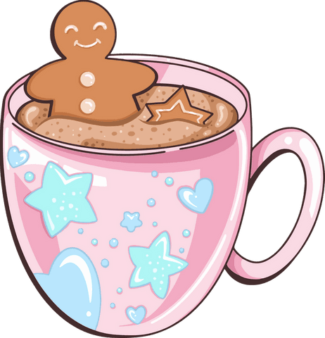 whimsical pink mug with gingerbread and cocoa transparent background - Download Free Stock Videos Pikwizard.com