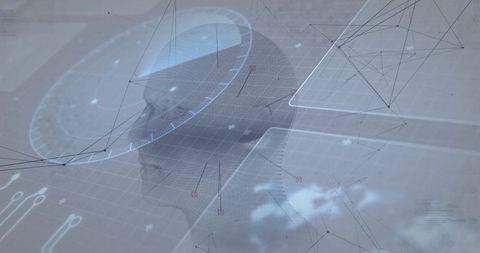 Futuristic 3d wireframe head with digital interface