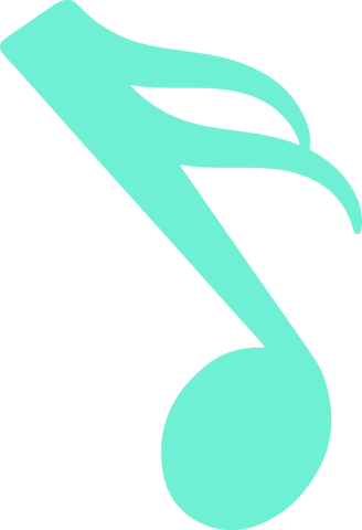 Floating turquoise musical note icon on transparent background