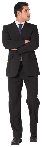 Transparent businessman in suit confidently looking aside