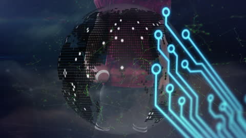 Digital Globe with Circuit Overlay and Rugby Player