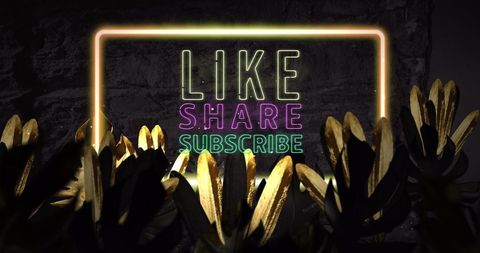Neon Like Share Subscribe Over Golden Leaves - Download Free Stock Images Pikwizard.com