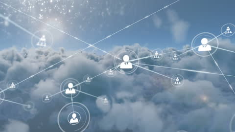 Digital Network Icons Floating Above Clouds