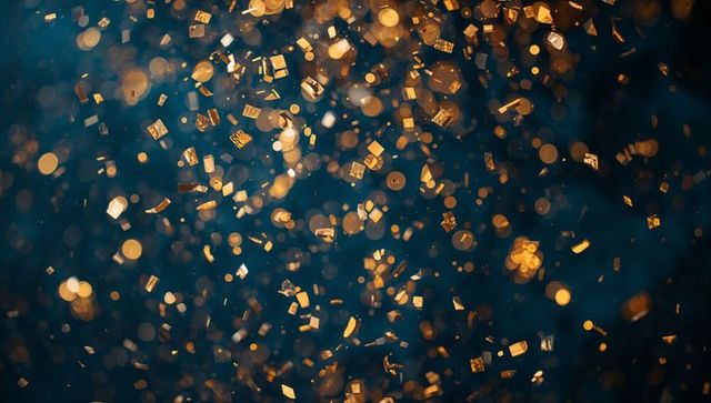 Gold Confetti on Dark Teal Background Adds Elegant Celebration Vibe