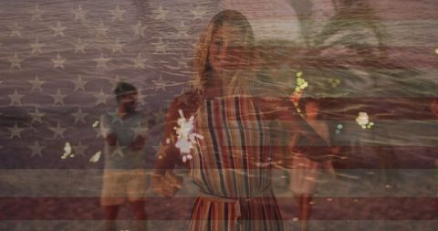 Celebrating Independence: Beach Party with American Flag Overlay